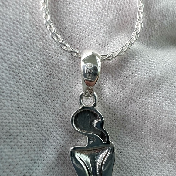 .925 Sterling Silver Natural Larimar Mermaid Silhouette Becklace - Picture 15 of 16